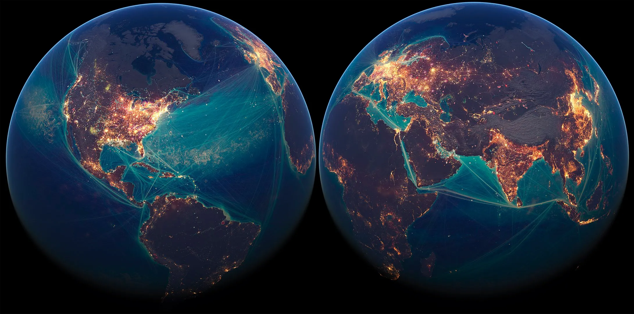 Toxified Planet - global pollution including oil spills, shipping lanes, and industrial waste