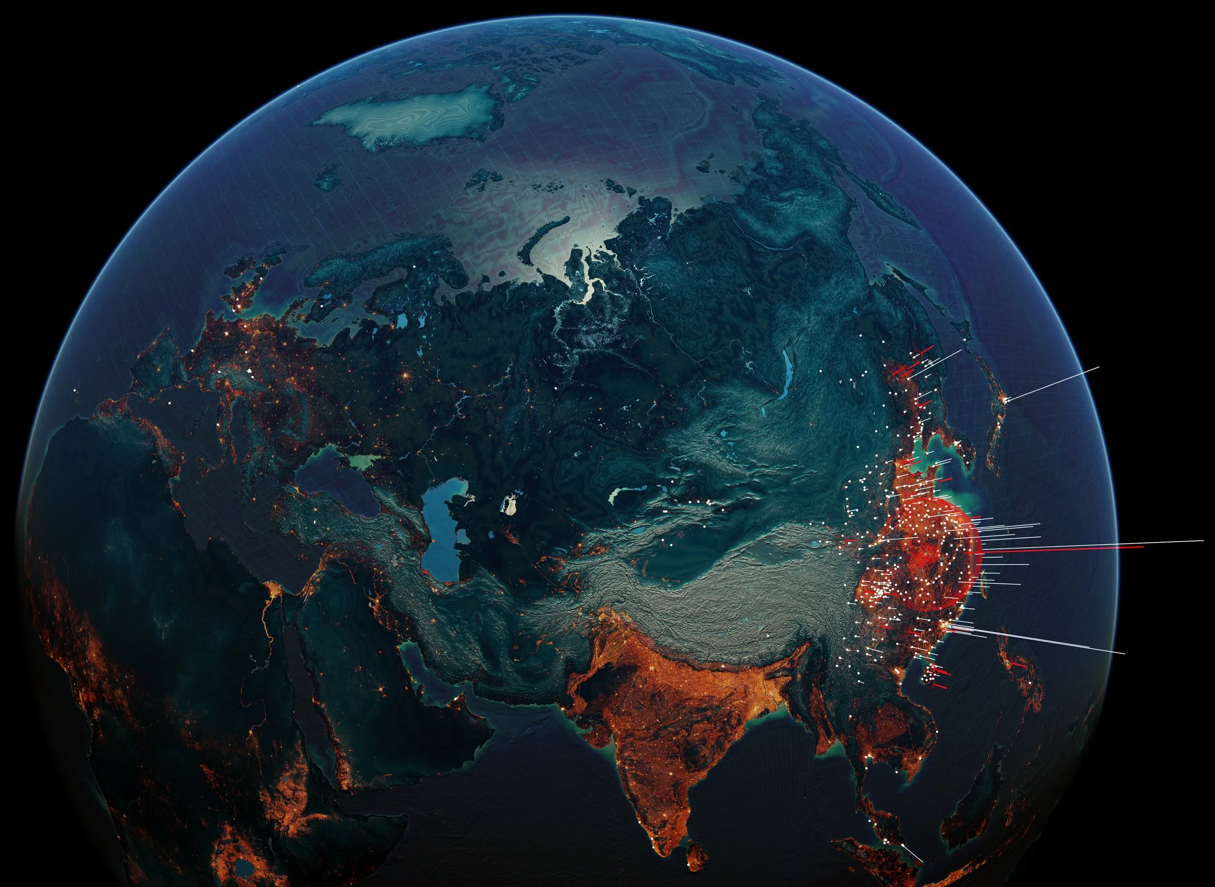 The first months of the COVID-19 pandemic, cases and deaths drawn as spikes across the globe