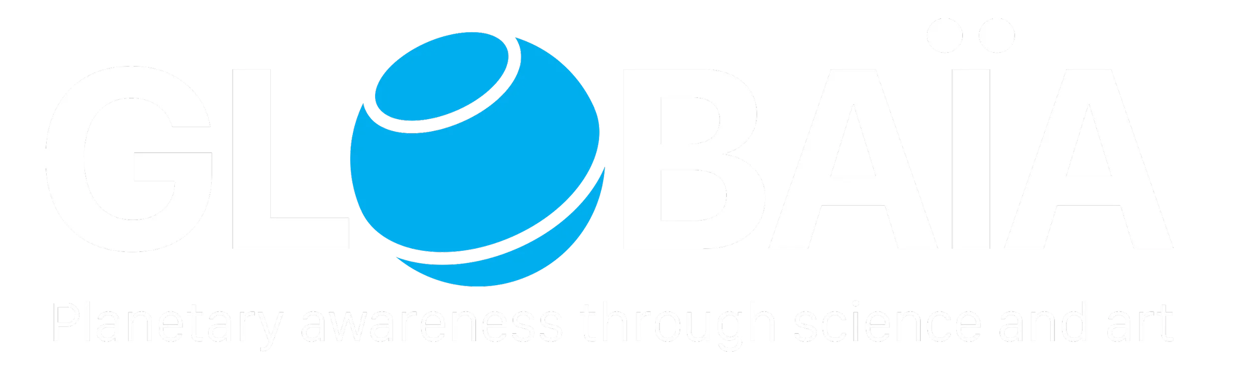Le logo de GLOBAÏA présentant la Terre en bille bleue comme lettre O, avec les lignes de l'équateur et du cercle polaire