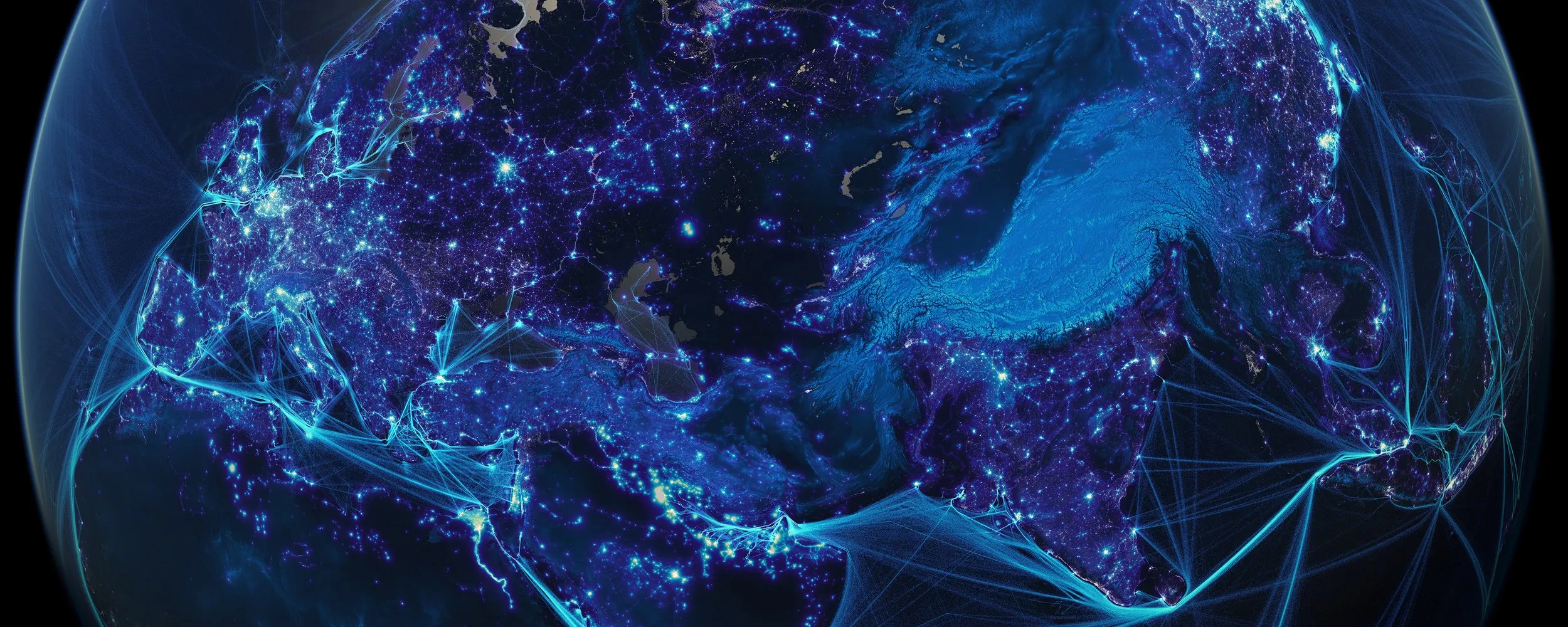 Visualization of global urban sprawl illuminated against Earth's surface