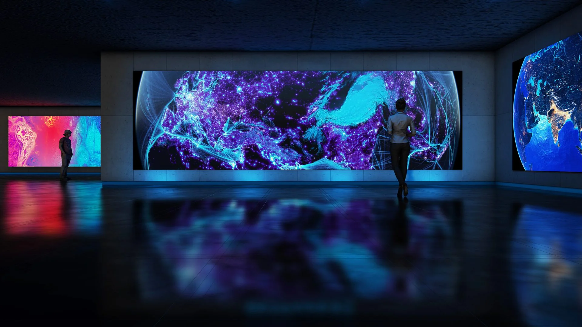 Geophanies immersive gallery — visitors experience large-scale planetary visualizations