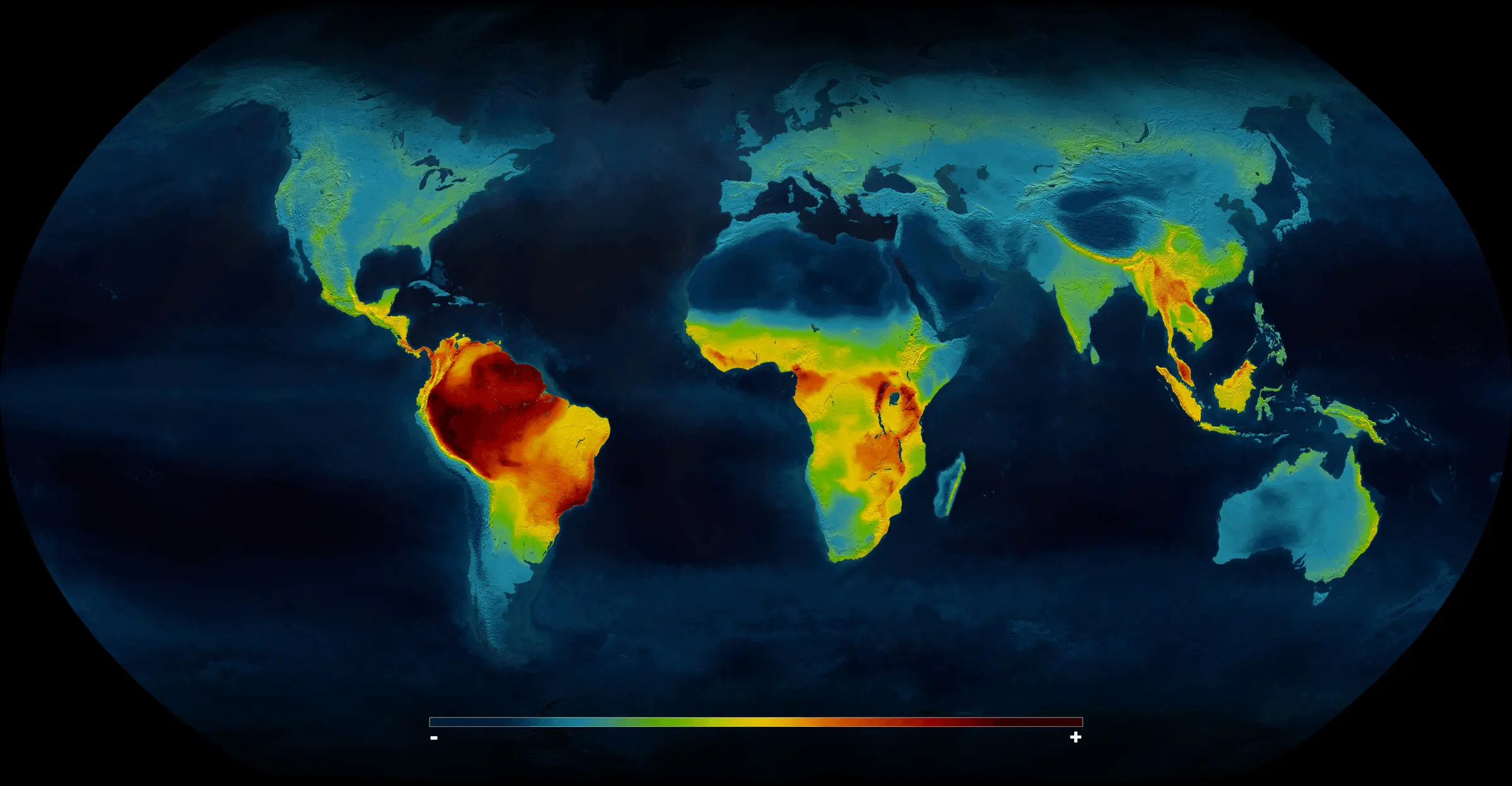 Heat map showing global distribution of animal species richness
