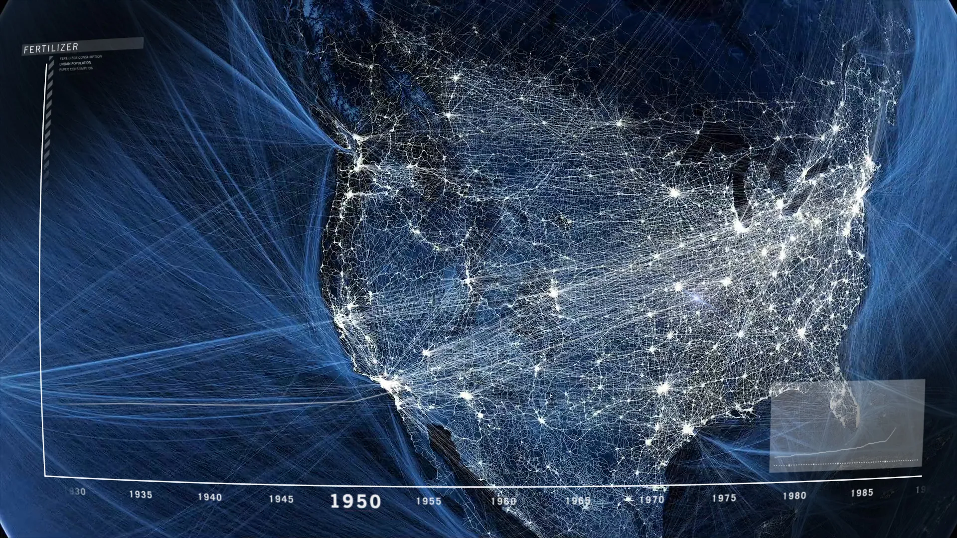 Still from Welcome to the Anthropocene: North America lit by its infrastructure networks, 1950