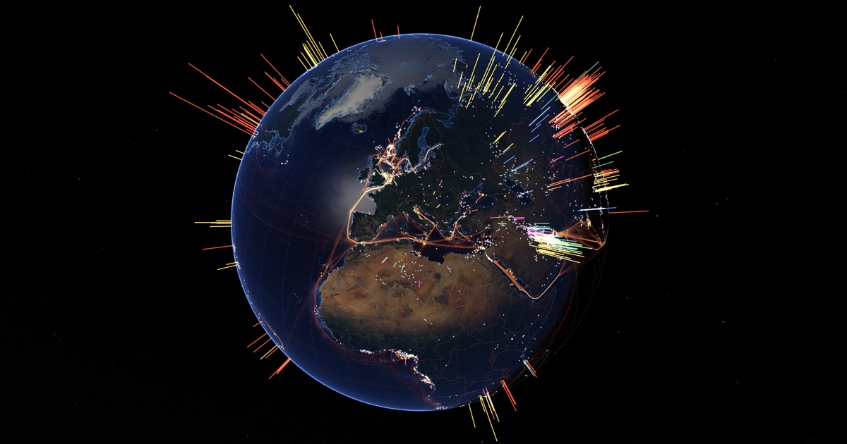 A 3D globe of the world's carbon bombs and fossil-extraction sites