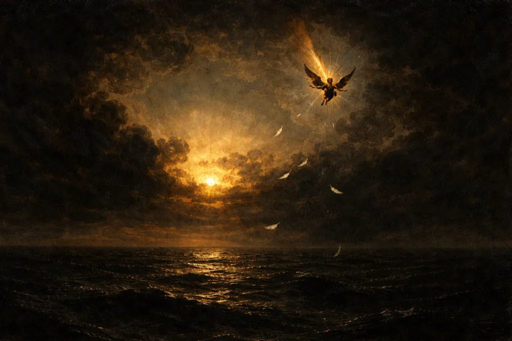 Icarus falling from the sky, wings melting — the hubris of building beyond our control